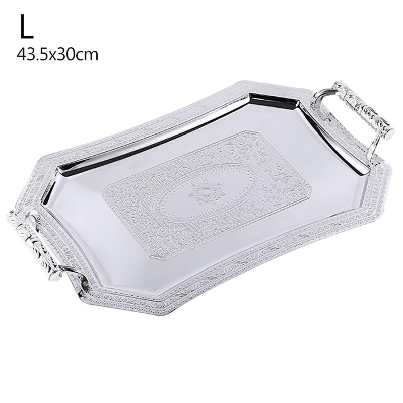 Лоток для хранения из нержавеющей стали 594C с ручкой, изящный узор, принадлежности для сервировочной тарелки для дома, ресторана, кафе, магазина, бара, декор