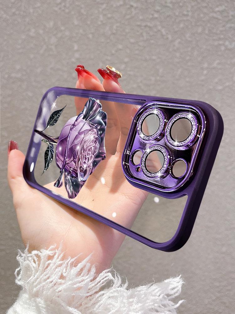 Роскошный прозрачный чехол для телефона фиолетового, розового и розового цветов для iPhone 14 11 12 13 15 Pro MAX Plus, блестящий защитный чехол для объектива камеры, акриловый чехол