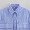 2025 Spring Women's European & American Style Blue Striped Shirt with Versatile Pocket