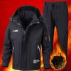 Mens Sets Thicken Windproof Warm Tactical 2-pcs Fleece Multi Pocket Hooded Jacket+Cargo Pants Charge Suits