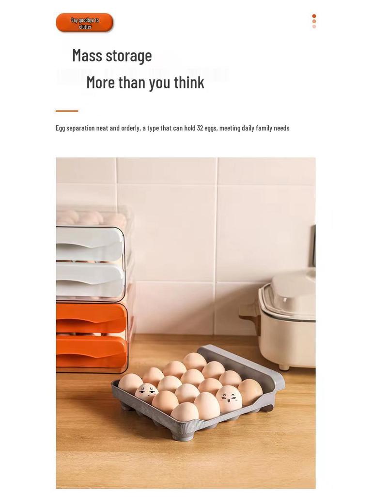 Double-Layer Pull-Out Egg Storage Drawer, 32-Grid Large Capacity for Freshness Preservation