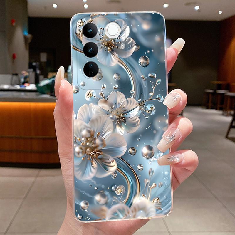 Чехол для Vivo V27 Capa Чехлы для Vivo V27E Цветок Бабочка Защитный Тонкий Чехол для Vivo V27 Pro Мягкий Силикон ТПУ Чехол для Телефона