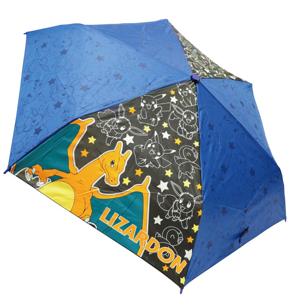 Character Pokemon Blue Folding Rib Rain Rainy Season Commuting To Case Folding Umbrella Umbrella, & Black, Hand-open Umbrella, 53cm, Boys, Girls,
