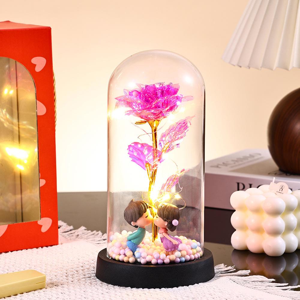 Gold foil rose couple doll glass cover Valentine's Day gift practical ornament Christmas creative gift