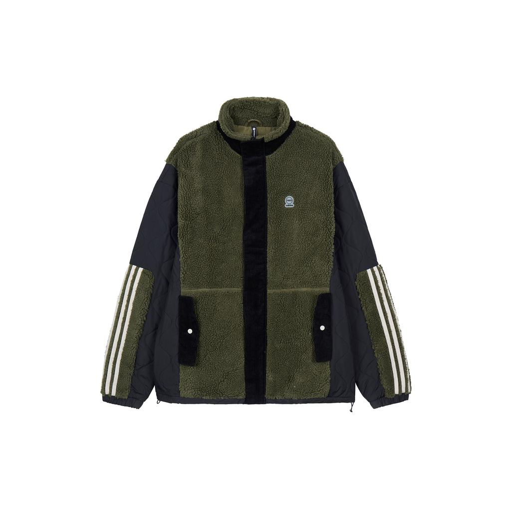 Adidas Neo Spliced Color-Block Fleece Loose Jacket Men Outerwear Green HZ2411