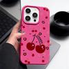 Милый чехол с принтом вишневых цветов, противоударный матовый чехол для iPhone 16 Pro Max 15 14 Pro 13 12 11, кожаная текстура TPU, тонкий мягкий чехол для телефона