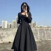 Новое длинное платье для ранней осени в высококлассном, элегантном французском стиле Хепберн, стройнящее черное платье с длинным рукавом для женщин