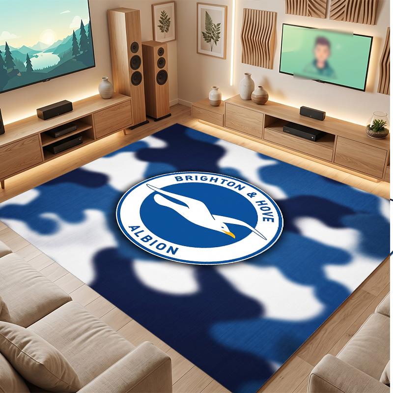 Ковер из хрустального велюра с футбольным принтом Brighton & Hove Albion, Удобный, Впитывающий влагу, Нескользящий, Для помещений
