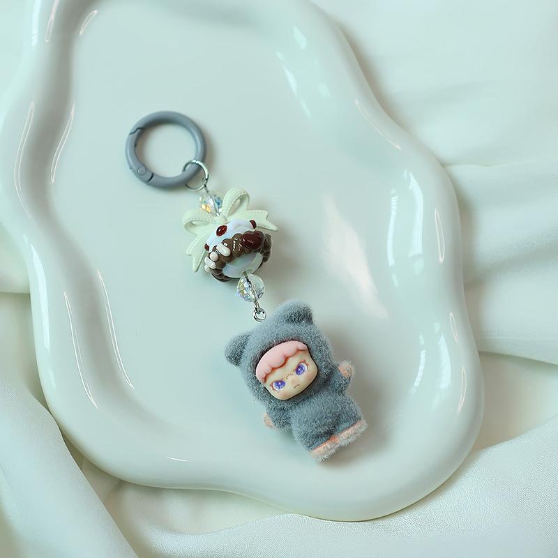 Kawaii мультфильм флокирование кукла брелок кулон для женщин девочек уникальный рюкзак украшения аксессуары маленькие подарки