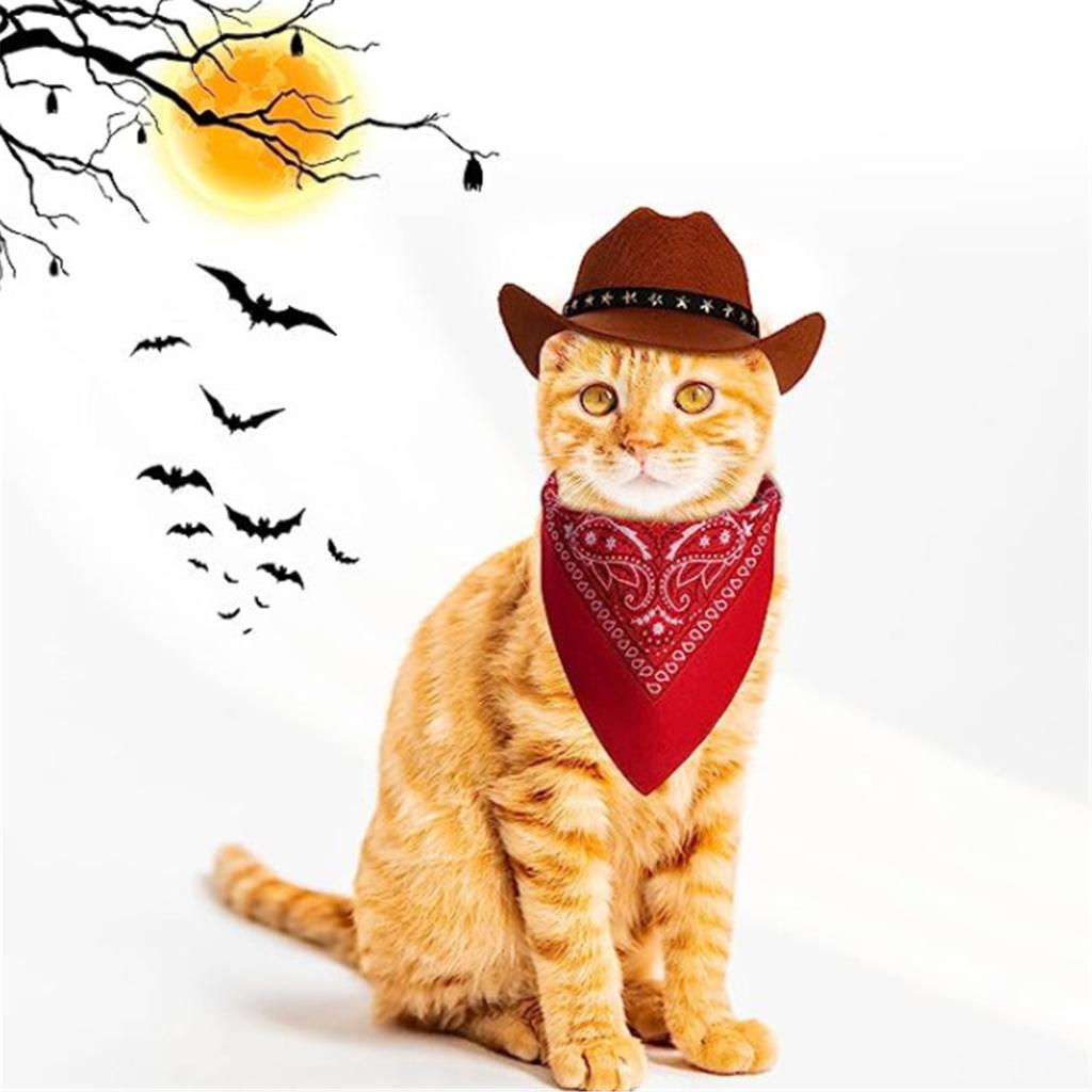 Кепка ковбоя в стиле вестерн для домашних животных, банданы, ошейник для кошек и собак, костюм для косплея, шляпа, регулируемый реквизит для Хэллоуина для домашних животных, головной убор