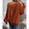 Women S Autumn Winter Solid Color Off Shoulder Batwing Sleeve Loose Knit Sweater