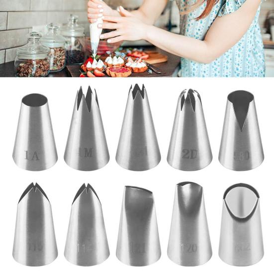10Pcs Stainless Steel Piping Nozzles Set for Cakes Biscuits Decoration Large Reusable Nozzles for Piping Bags Artistic Cake Piping Tool