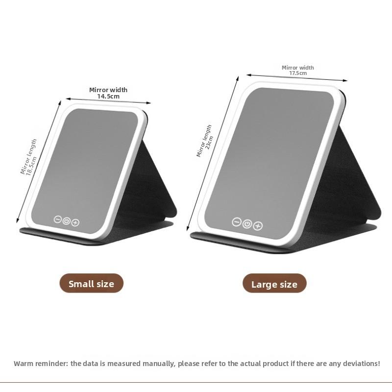 3Colors Foldable HD Makeup Mirror Intelligent Touch Control Adjustable Light LED Cosmetic Mirror Type-c Charging for Girls&Women