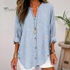 Women Casual Shirt V-neck Long Sleeve Vertical Striped Print Shirt Single Breasted Loose Fit Shirt Tops Streetwear
