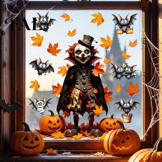 Retro Style Pumpkin Bat Wall Decor 2PCS Halloween Sticker, Werewolf/Witch/Clown Horror Pattern Print, Self-adhesive Indoor Murals Waterproof