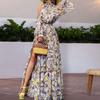 Пляжное платье с эластичной резинкой на талии, плотное, красивое, легкое, модное, с высоким разрезом и большим подолом, платье макси с цветочным принтом, женская одежда