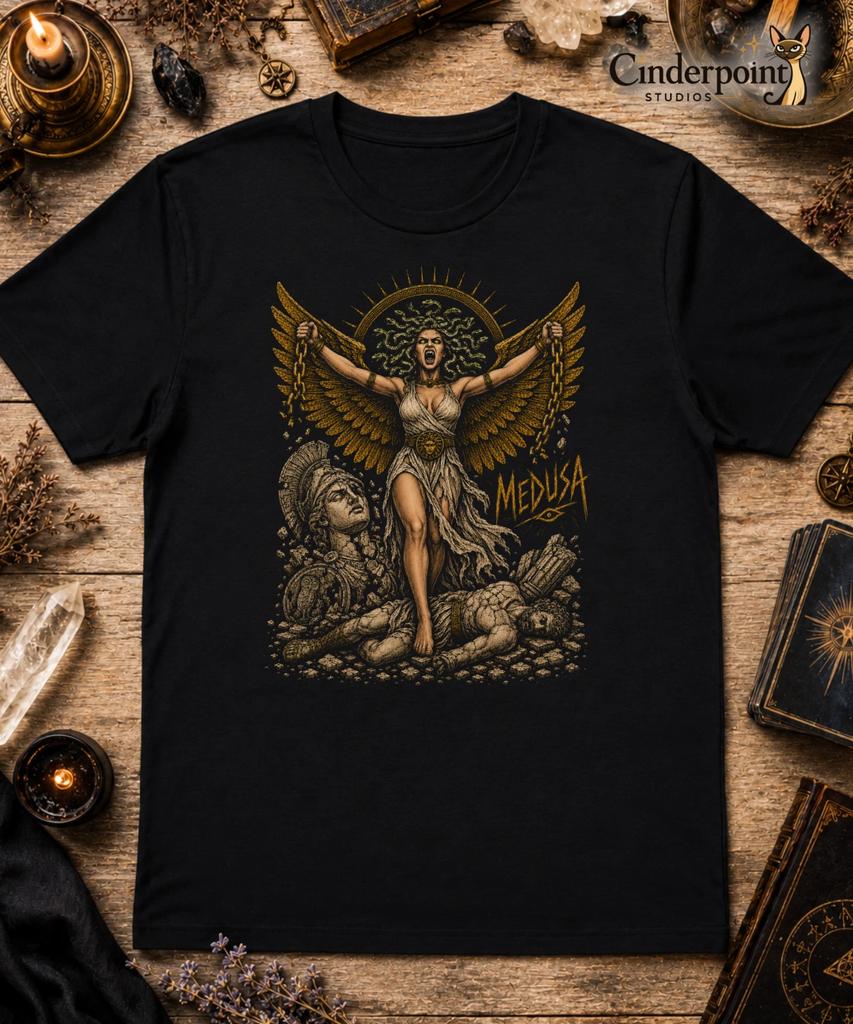 Medusa's Wrath T Shirt Dark Fantasy Witchy Goth Divine Feminine Black Tee XS-5XL