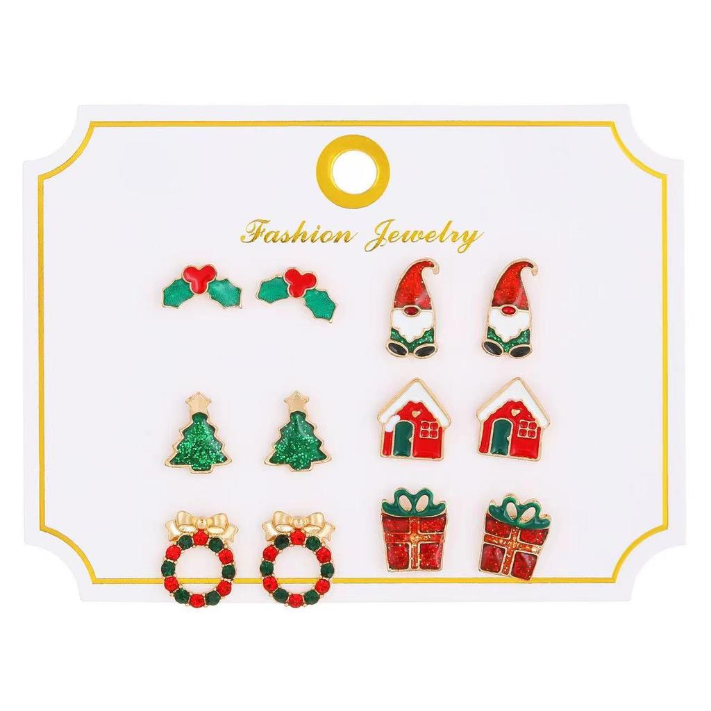 Festive Christmas Earrings Set: Creative Reindeer, Snowflake & Santa Claus Studs for Women