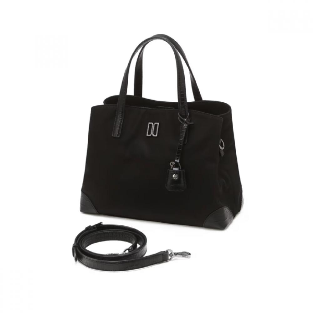 Daks Black Croco Leather Nylon Tote Bag M