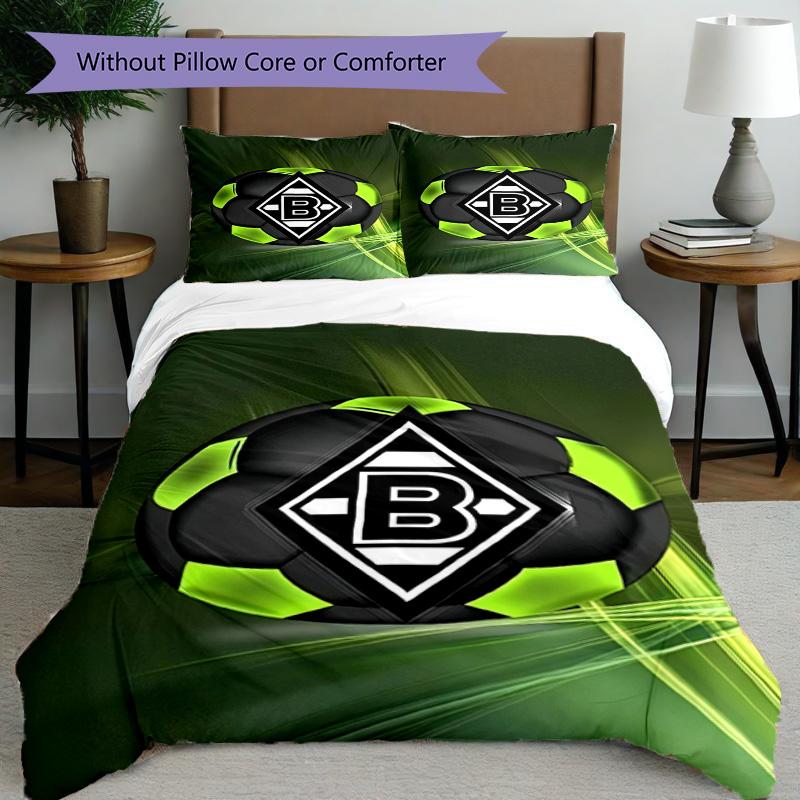 3pcs Duvet Cover Set (1*Duvet Cover + 2*Pillowcase, Without Core), Borussia Monchengladbach Print Bedding Set, Bedroom Decor, All‑Season, Birthday Gif