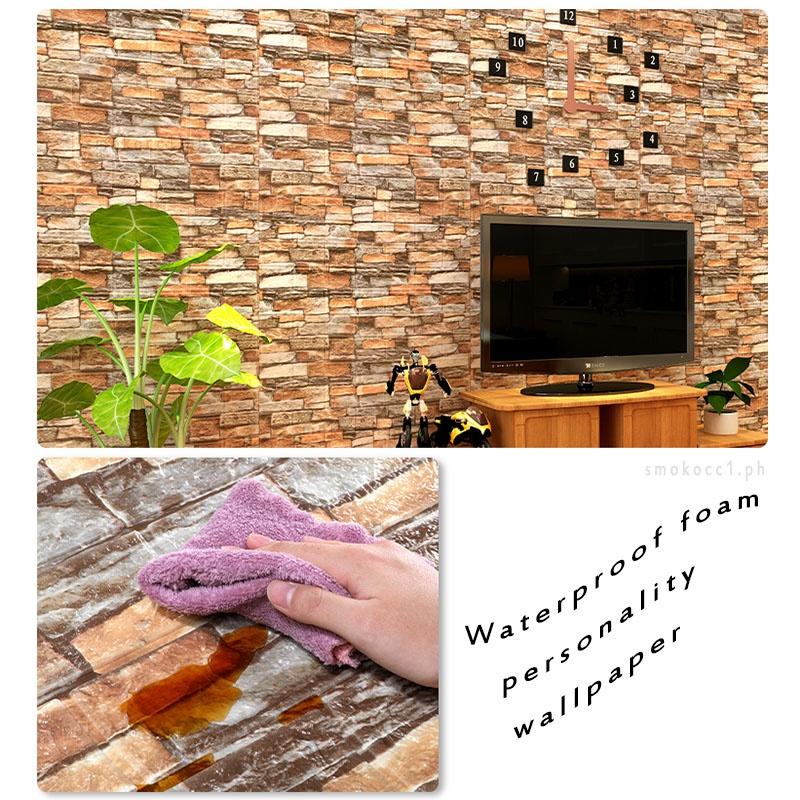 Vintage 3D Brick Stone Self-Adhesive Waterproof Background Wall DIY Living Room Bedroom Wallpaper YFme Decor 5PCS 70x77cm/27.5x30.3inch