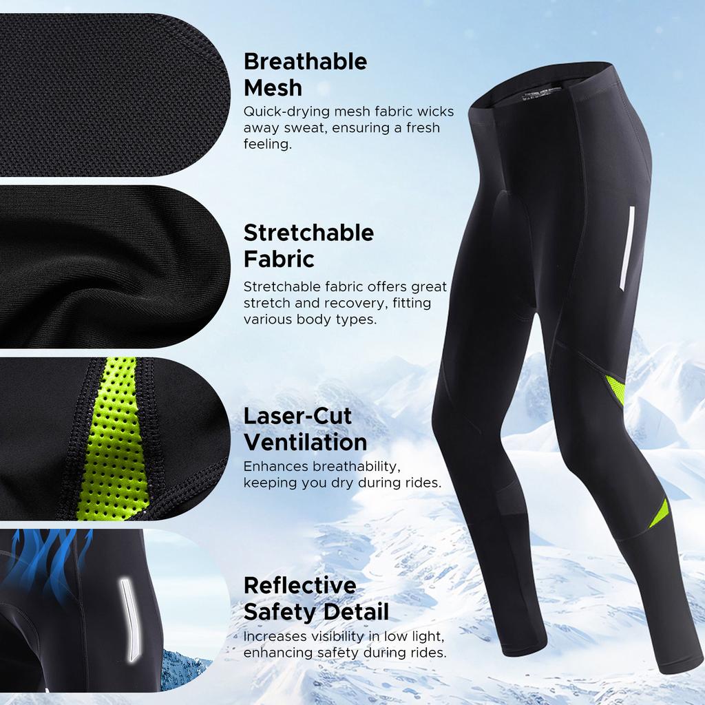 Riding Pants Men"s Cycling Pants with Plush Warmth 3D Padding Sweat-Wicking Breathable for Winter