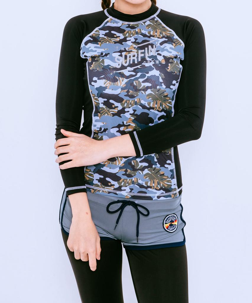 Уникальная рашгард с длинным рукавом и блоками цвета Dangun Camo, реглан