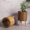 Rattan Woven Planter Pot Indoor Outdoor Flowerpot with Legs Handmade Cactus Succulent Plants Holder Container Home Balcony Garden Decoration