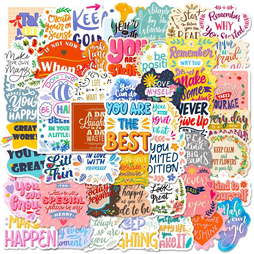 50 Наклеек Розовый Вдохновляющий Текст Английские Фразы Наклейка для Водного Стакана Блокнота Водонепроницаемая Наклейка