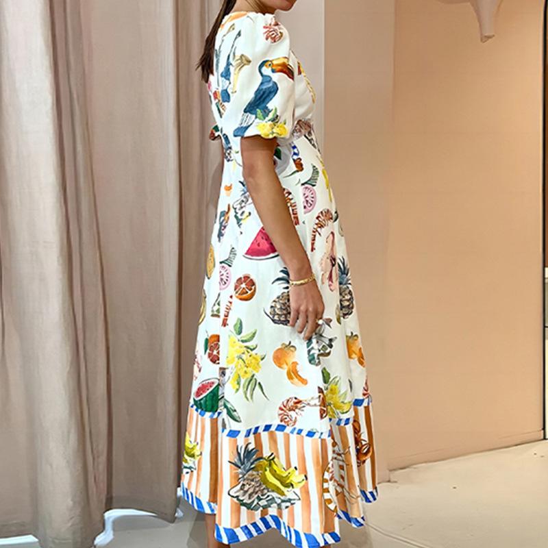 2026 spring new women's clothing, cross-border European and American hot sale, temperament commuting sweet printed crew neck big swing dress