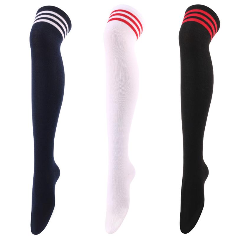 New Sexy Long Socks Solid Color Striped Women Over Knee Thigh High Over The Knee Stockings Ladies Girls Warm Knee Socks