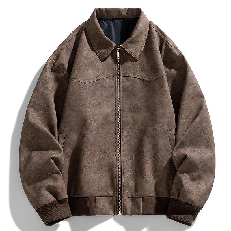 Короткая куртка из искусственной замши в американском стиле, весенне-осенняя кожаная куртка с лацканами для мужчин