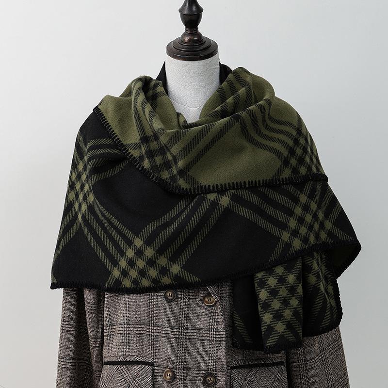 Double Sided Plaid Scarf for Women Winter Warm Wool Scarf Autumn and Winter Korean Style Cashmere Scarf with Atmosphere