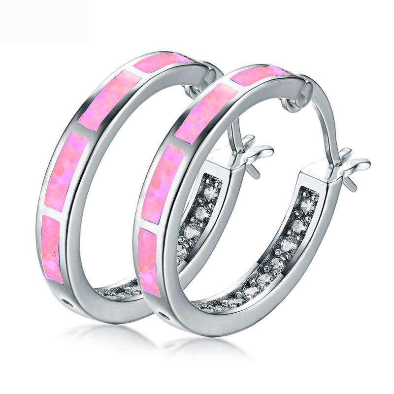 Классические круглые серьги-кольца для женщин, цвет розовое золото, имитация опала, камень по месяцу рождения, помолвочное, свадебное, подарок