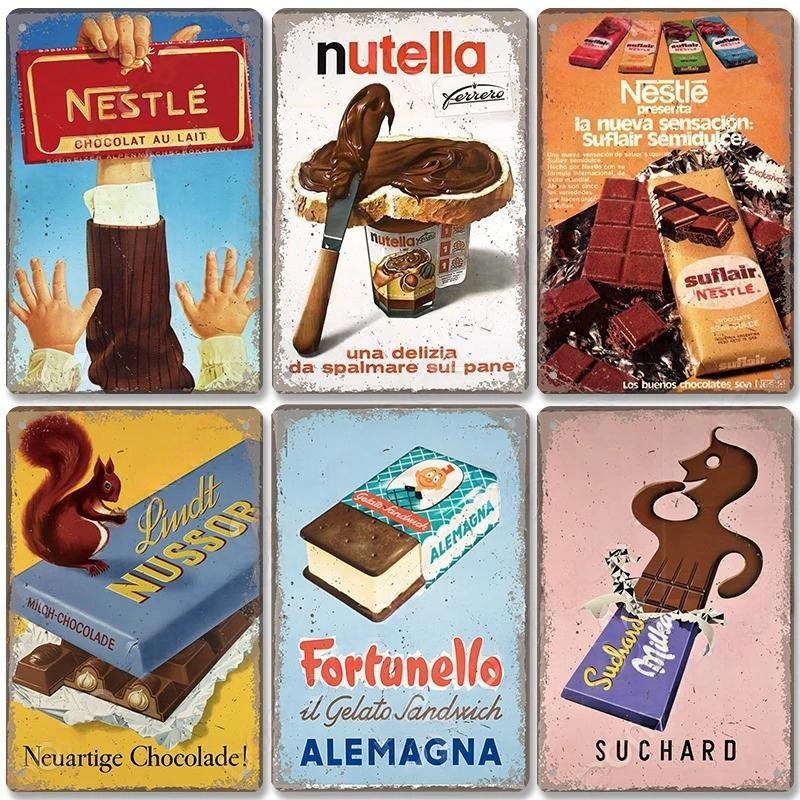 Vintage Candy Chocolate Metal Plates Cream Milk Chocolate Poster Metal Plaque Tin Sign For Kitchen Cafe Dining Room Wall Decor