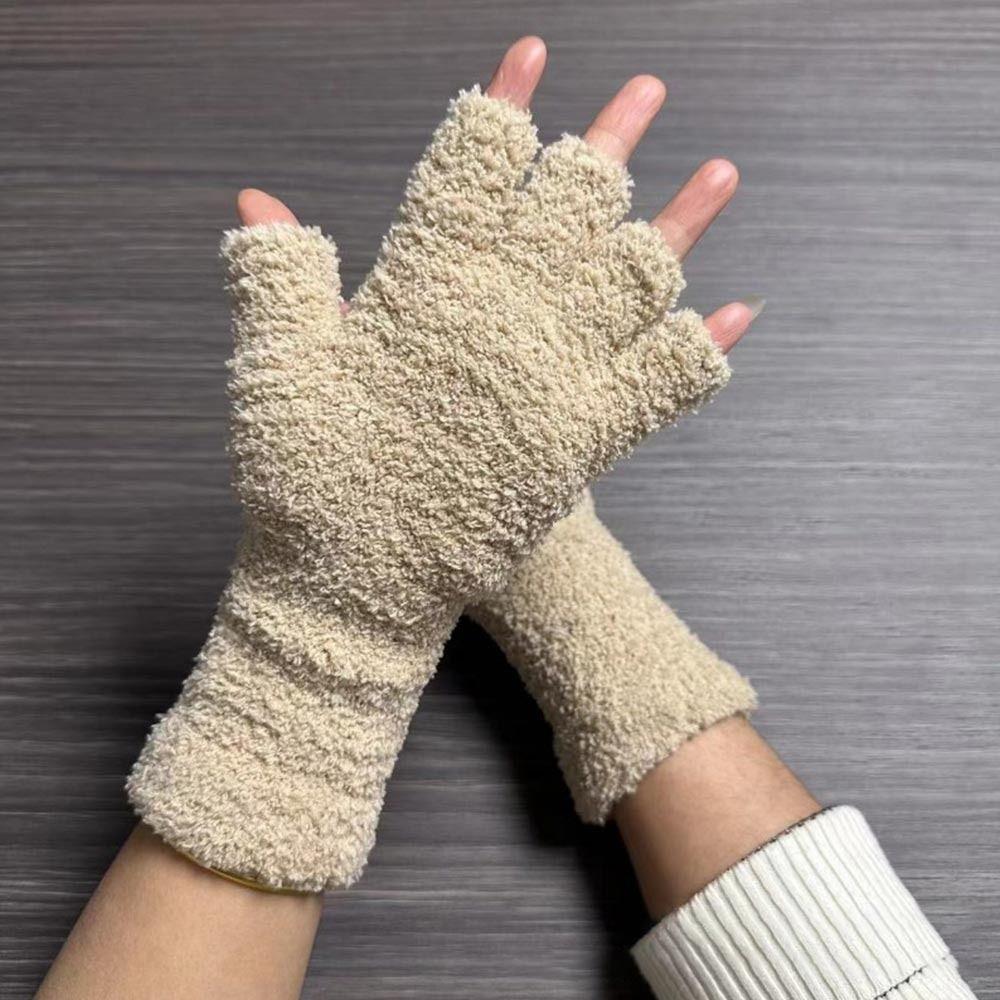 Женские Митенки для Девочек Утепленные Зимние Теплые Перчатки Защищающие от Холода Перчатки без Пальцев