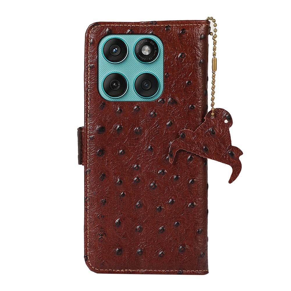 For Motorola Edge 60 Fusion 5G Case RFID Blocking Genuine Cow Leather Phone Case Ostrich Texture