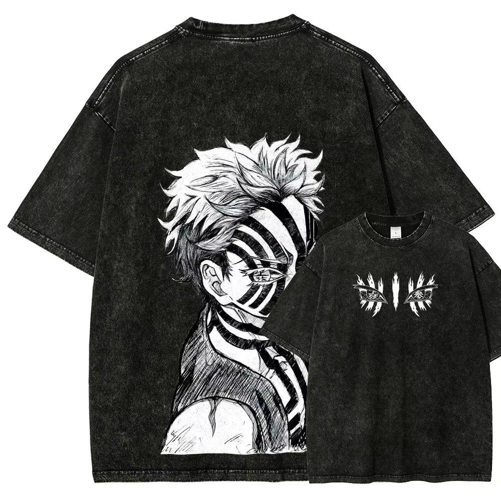 Anime Demon Slayer Graphic T Shirt Men's Clothing Women Washed Short Sleeve Tee Print Streetwear Casual Tops 2026 Summer Fashion