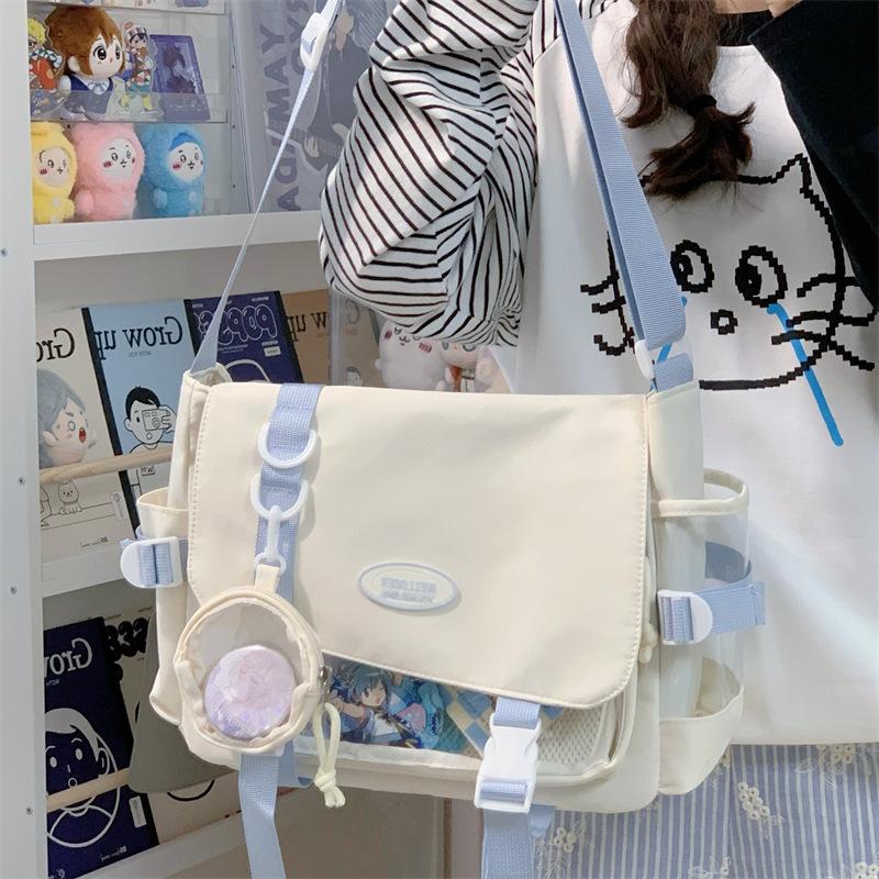 College Wind Joker Simple Large Capacity Postman Bag Female Transparent Baby Bag Pain Bag Tutorial Bag Slung Shoulder Bag.