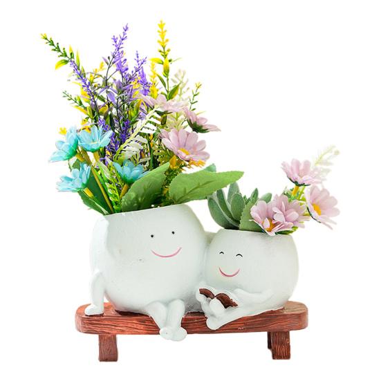 Горшок для цветов с изображением улыбающегося лица, смоляной, с изображением головы дамы, с изображением лица девушки, цветочный горшок с двумя головками, суккулентный горшок с дренажным отверстием для домашнего офиса, балкона