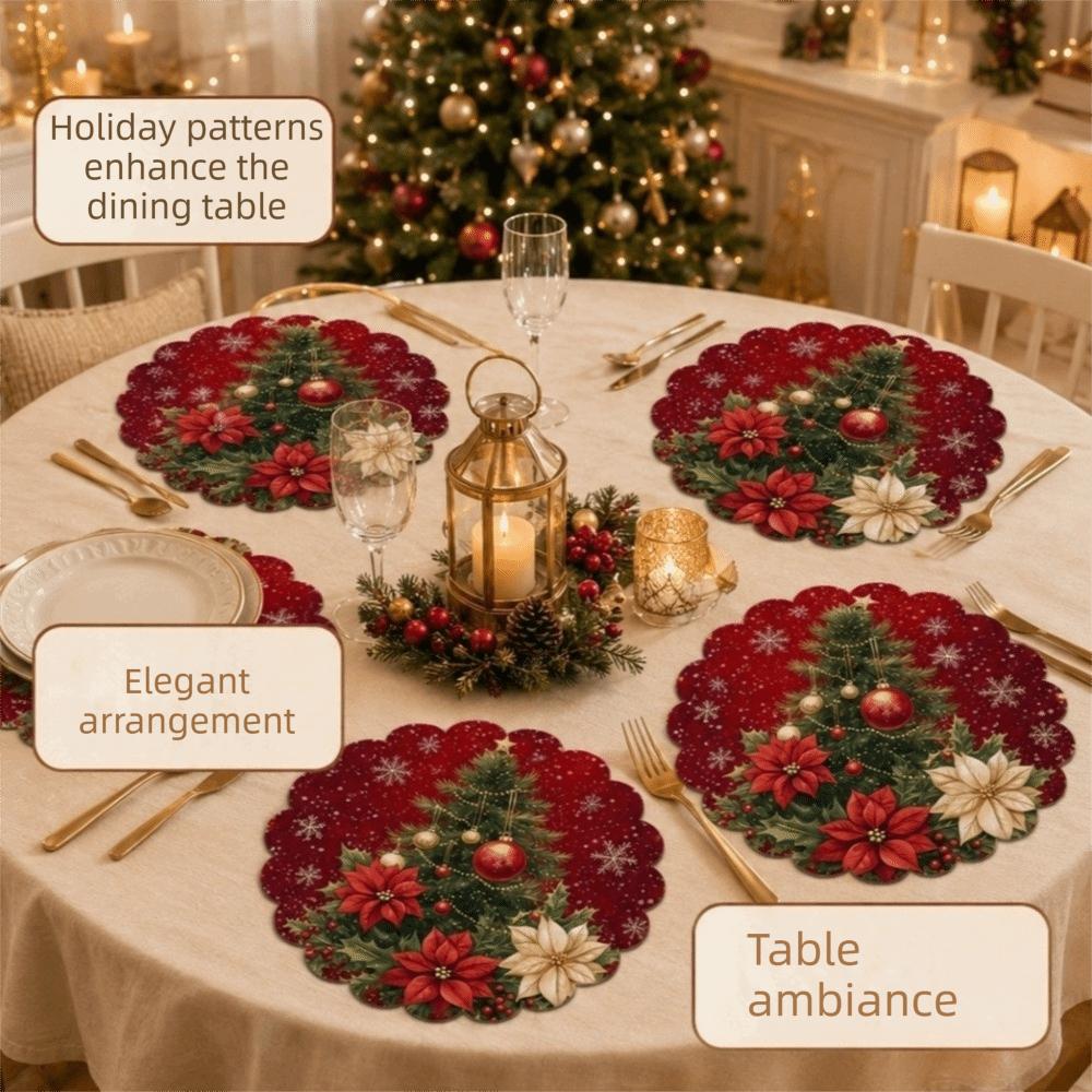 4pcs Coaster Christmas Table Placemat Snowman Elk Coffee Cup Mats Xmas Table Mat Holiday Dining
