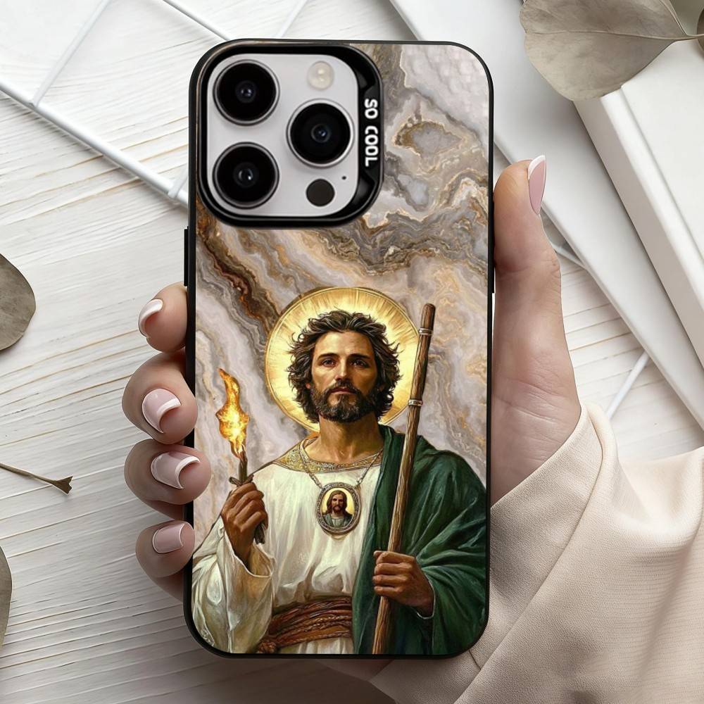S-San-N J-Judas T-Tadeo-O ART Чехол для телефона для iPhone17,16,15,14,13,12,11 Plus,Pro Max Черный Конфетный Посеребренный Чехол