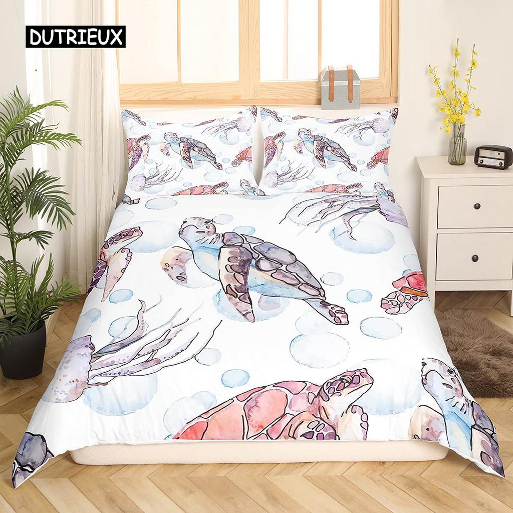 Пододеяльник с изображением морской черепахи King Queen, акварельная черепаха, бабочка, комплект постельного белья из полиэстера Girly Dreaming Animals