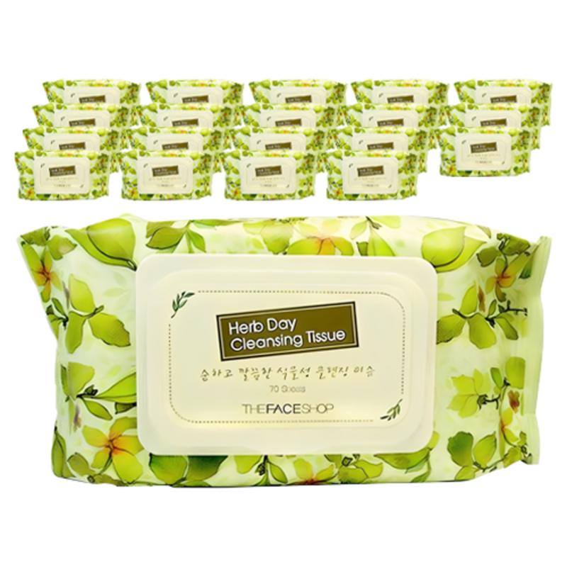 The Face Shop Herb Day Cleansing Tissues, 70 sheets, 20 pieces, 70 wipes, 20 pcs