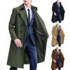 Men Windbreaker Lapel Long Sleeve Double Breasted Mid-Length Coat Solid Color Casual Business Outerwear
