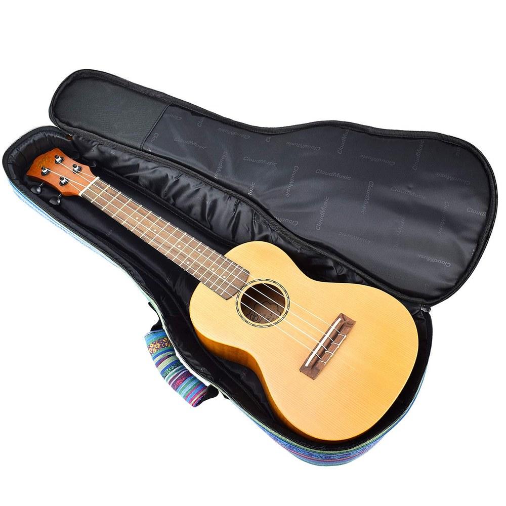 CLOUDMUSIC Hawaiian Ukulele Case Vintage Blue Backpack 10mm Padded Gig Bag Soprano Blue