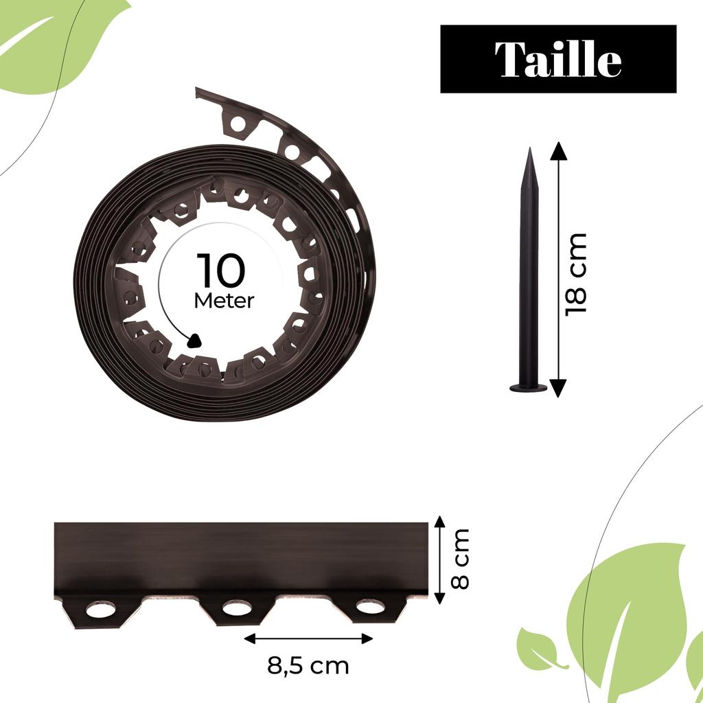 Gardenix Flexible Plastic Lawn Edging, Weather-Resistant, Round Flowerbed Edging, Bed Border, Brown, 10 , 20 Pegs, Height 8