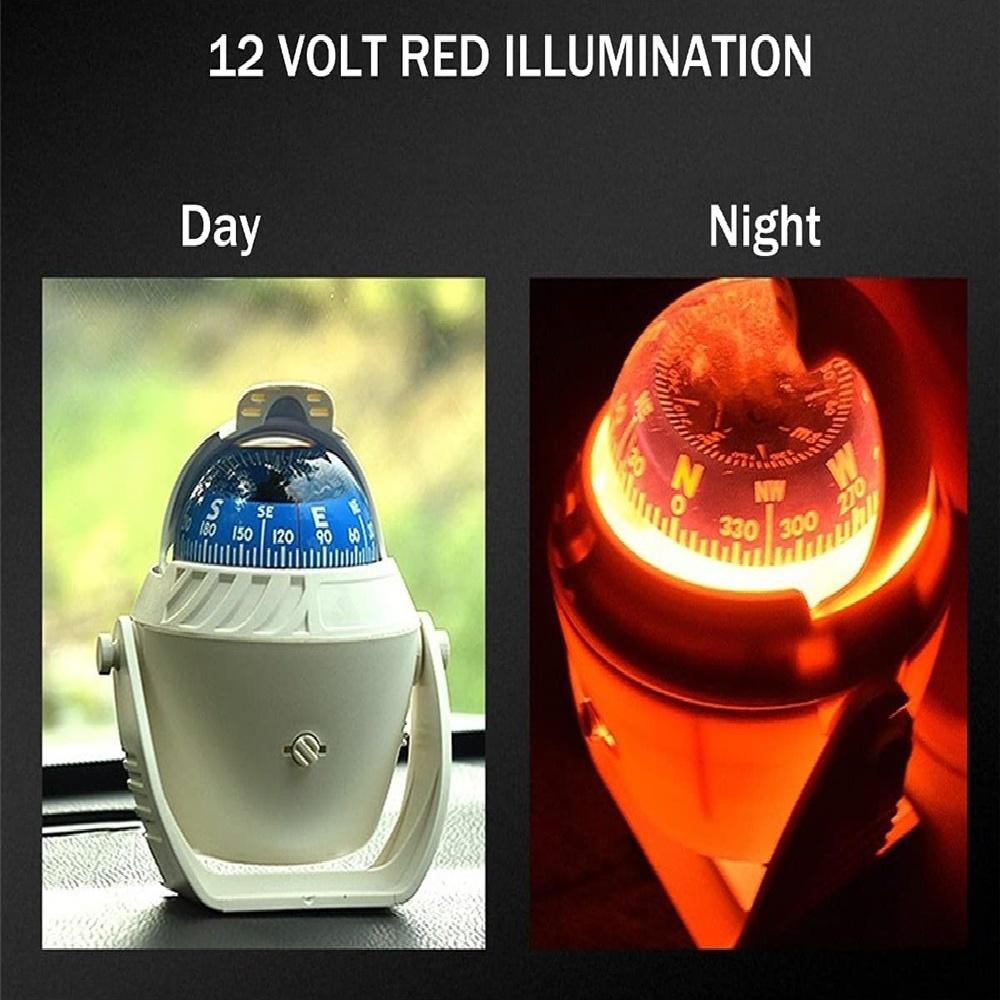 Marine Compass With Compass Mounted Waterproof Ball For Caravan Boats, White Rotating