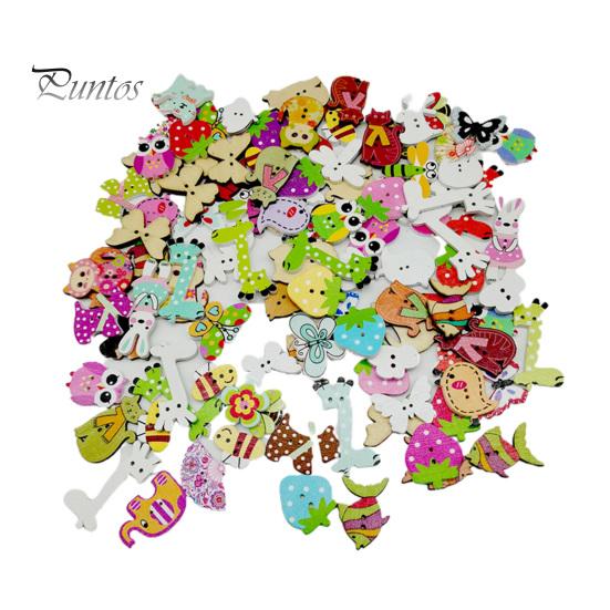 Puntos мультфильм экологически чистые деревянные 50 шт./сумка пуговицы с животным узором вязание пуговицы для одежды