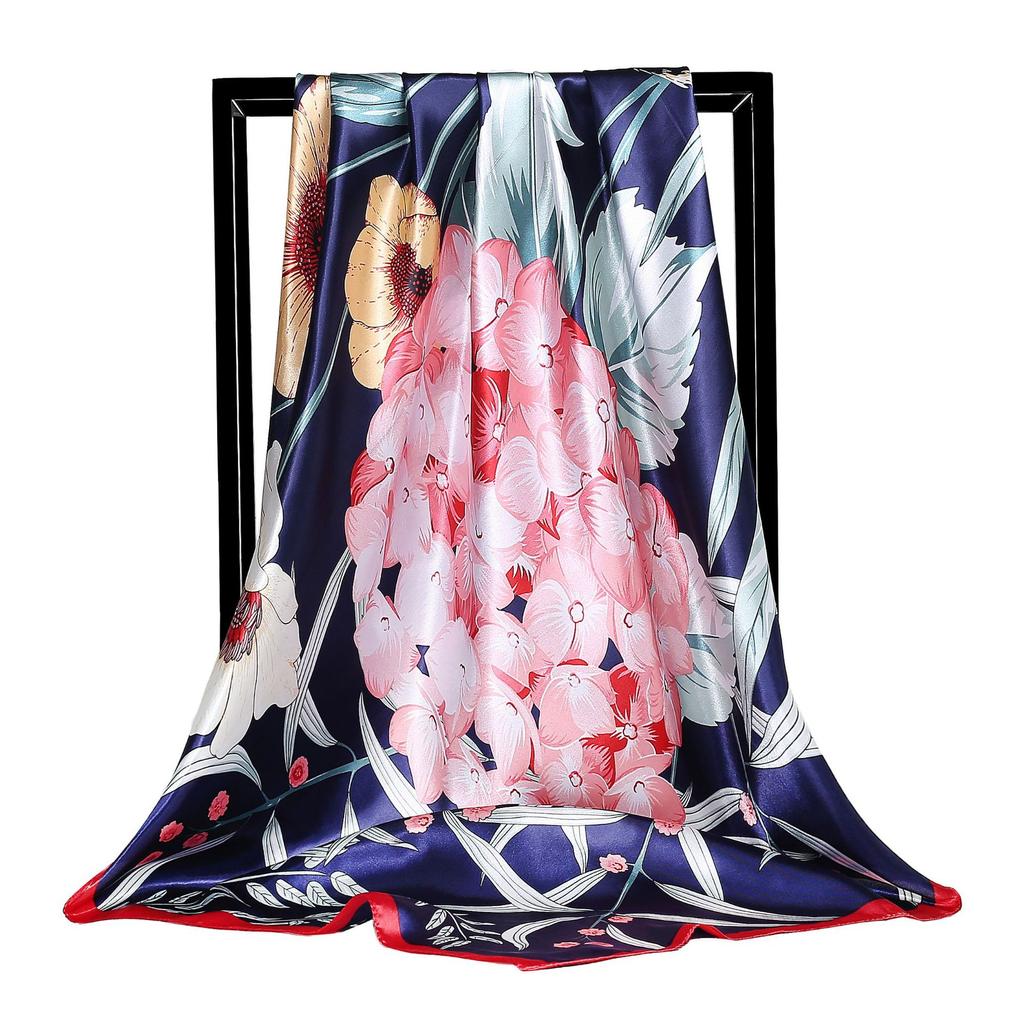 Women Fashion Square Vintage Print Satin Neckerchief Sun-Proof Scarf Scarves Shawl High Quality 1PC 90*90cm